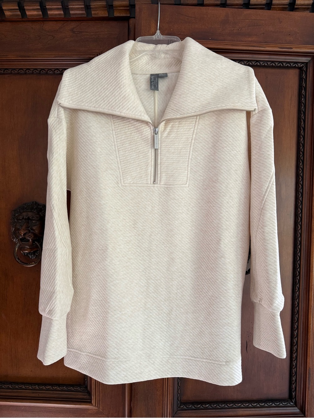 Sweaty Betty Heather Cream Half-Zip Funnel Neck Pullover